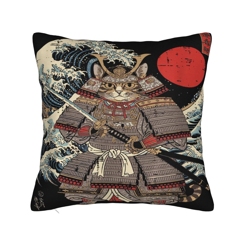 Ukiyo-E Art Japanese Cat Riding Pillow Case Print Pillow Cover For Living Room Sofa Kawaii Pillowcases