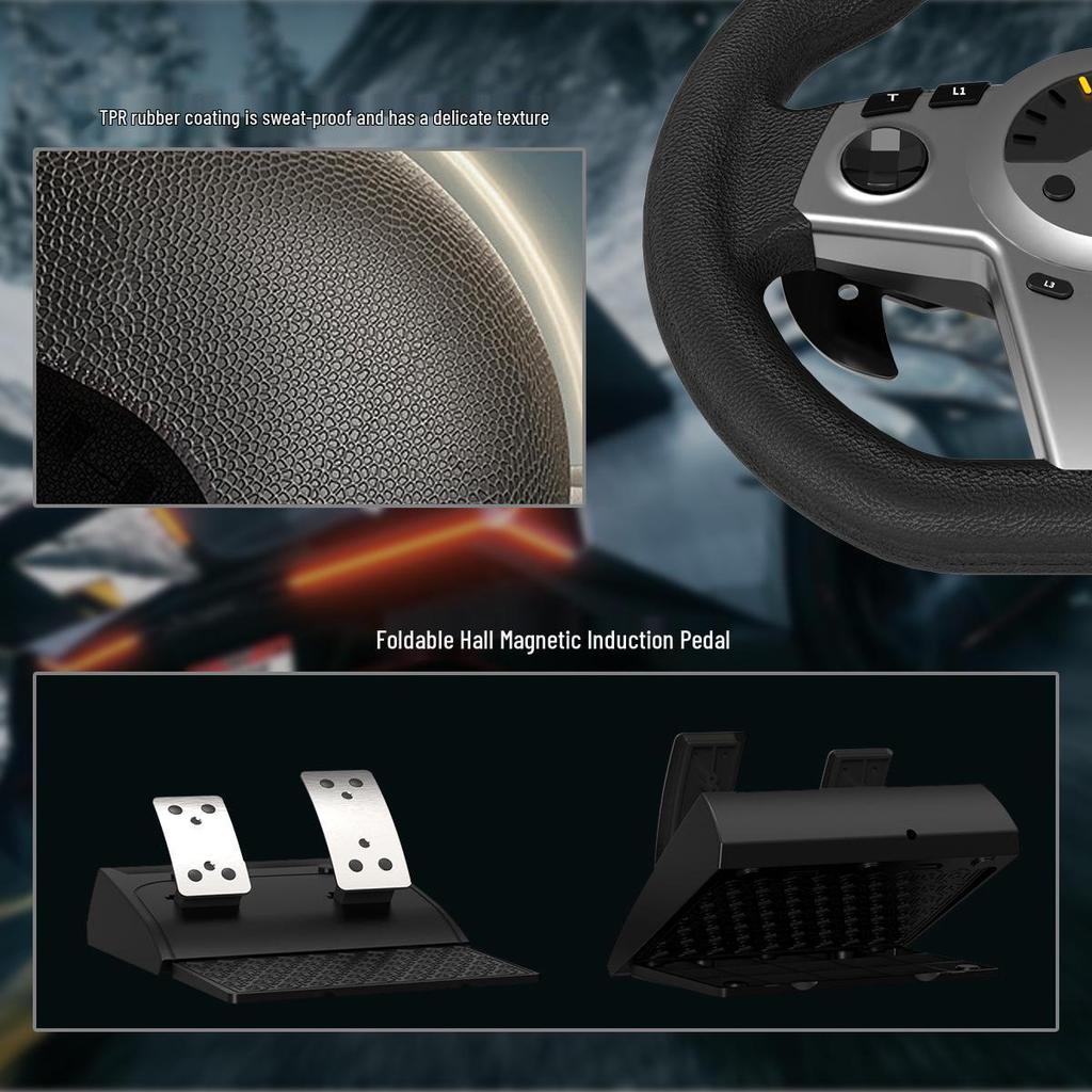 Steering Wheel for PC Racing with PS4/Xbox Series X Compatibility, Includes Three-Pedal Shifter