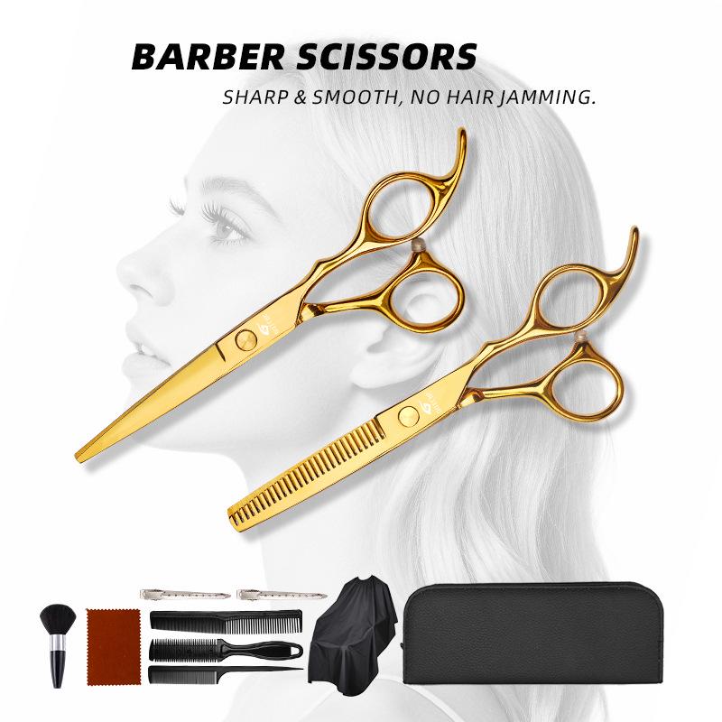 Stainless Steel Gold Hand-Shaped Hairdressing Scissors for Cutting and Thinning Hair
