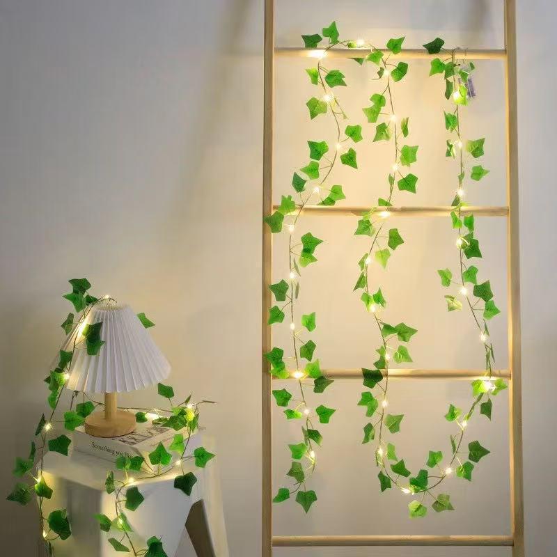 Solar LED Green Leaf Rattan Ivy String Lights for Courtyard & Wreaths