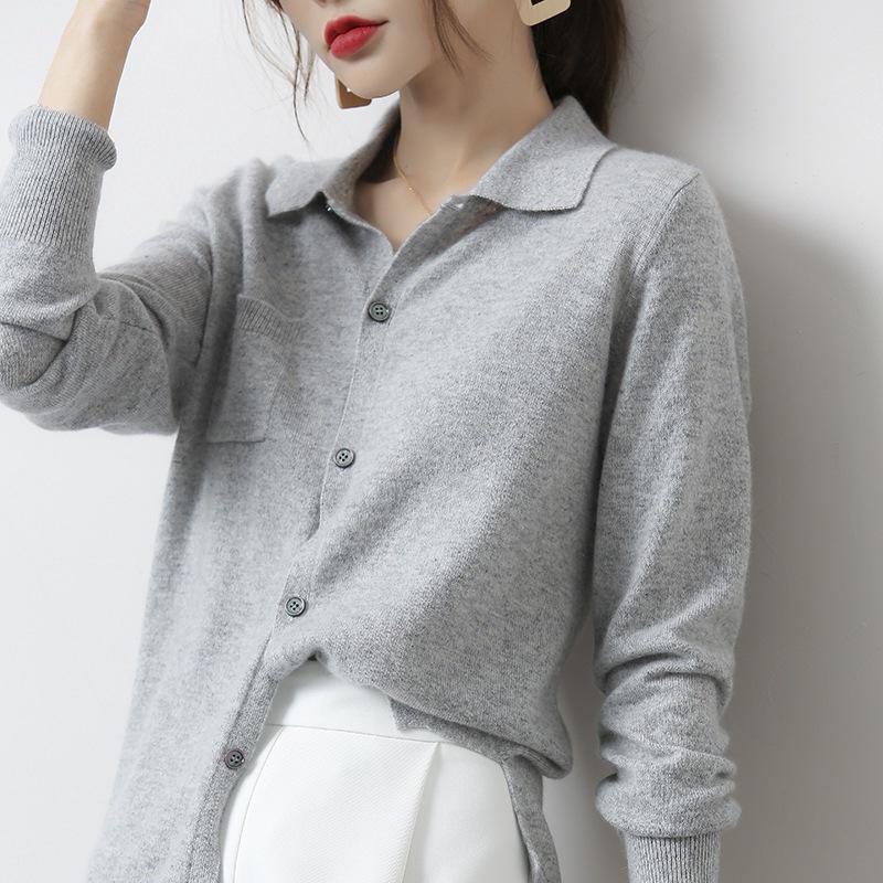 Women's 2023 Light Luxury Loose Knit Wool Polo Cardigan with Lapel Collar