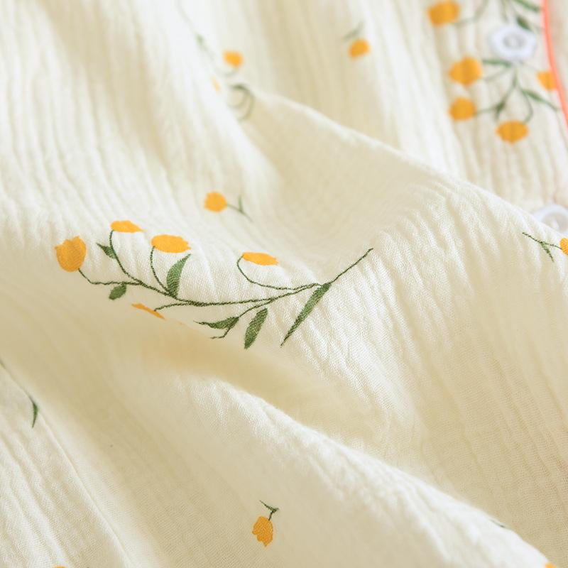 Women's Cotton Short Sleeve Pajama Set - Three-Piece Spring/Autumn Long Pants, Summer Thin Style