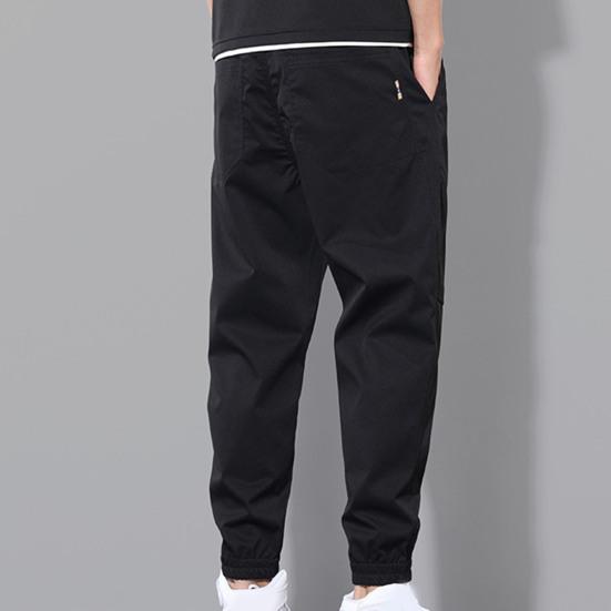 Men Pants Solid Color Elastic Waist Drawstring Ankle-banded Cargo Pants for Daily Wear