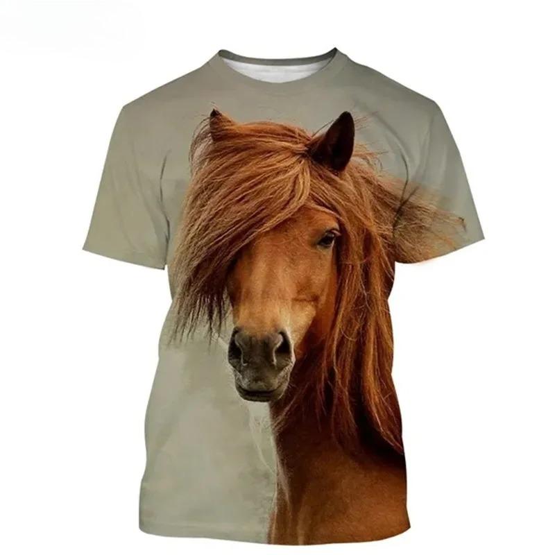3D Print Animal Horse Graphic T-shirt for Men Women Casual Personality Mens Short Sleeve Tee Tops Streetwear Kids Animal Tshirts