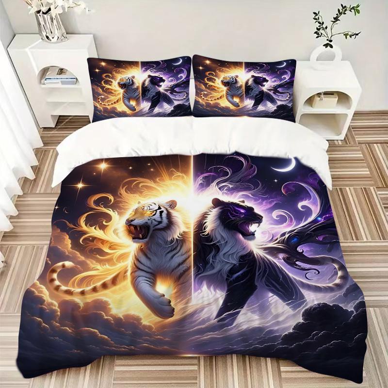 3-teiliges Zwei-Tiger-Bettwäsche-Set - Weiche und bequeme Dekoration für Schlafzimmer, Gästezimmer und Wohnheim. Bettwäsche-Set 1 Bettbezug + 2 Kissenbezüge.W097