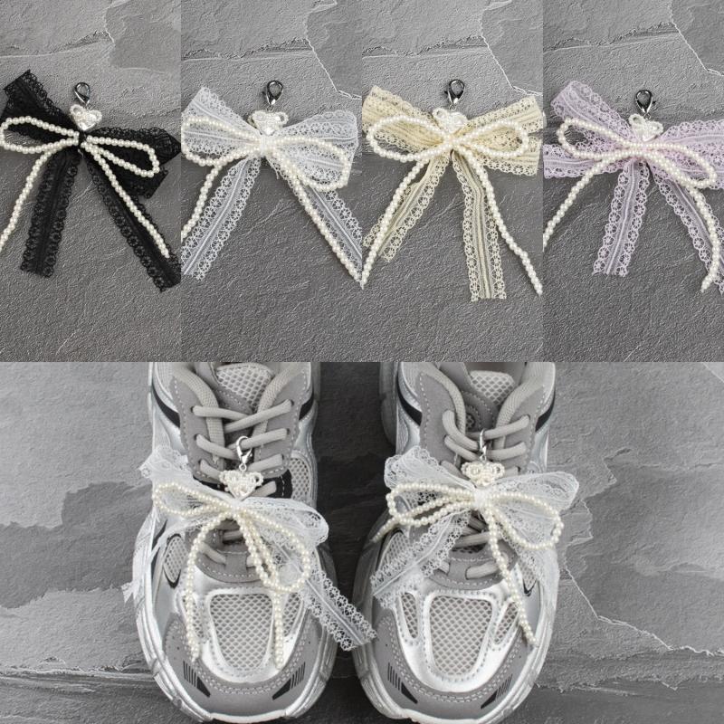 Lace Bow Imitation Pearl Keychain Removable Shoe Buckle Bag Pendant Accessories Heart Pendant Aesthetic Key Holder Gifts