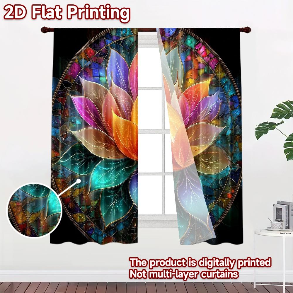 2D flat printing 2pcs Curtain Window Drapes Colorful Lotus Blossom Digital Printed Polyester Drapes Family Party Decoration