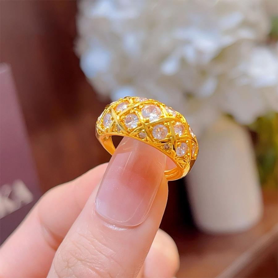 24k Gold Plated Zircon Round Open Ring - Exquisite Court Style Finger Jewelry
