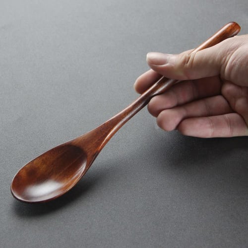 YFWOOD 2-Piece Spoon Set, 22.5cm, Natural Wood with Genuine Lacquer Coating, Soup Spoon, Wooden Dinner Spoon, Lightweight, Curry Spoon, Table Spoon, S