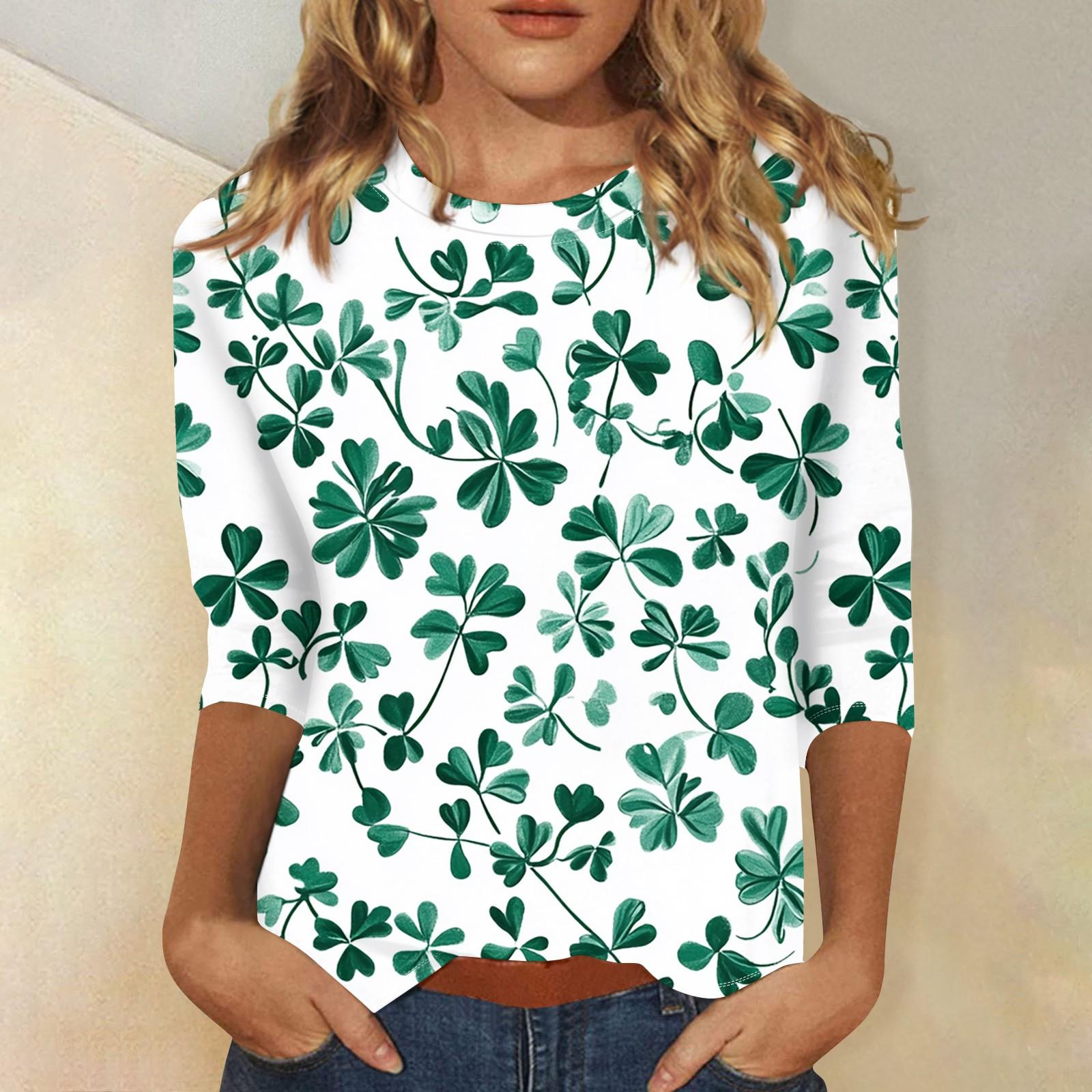 

Женский стильный повседневный круглый вырез St. Футболка с рукавом три четверти и принтом ко Дню Святого Патрика S