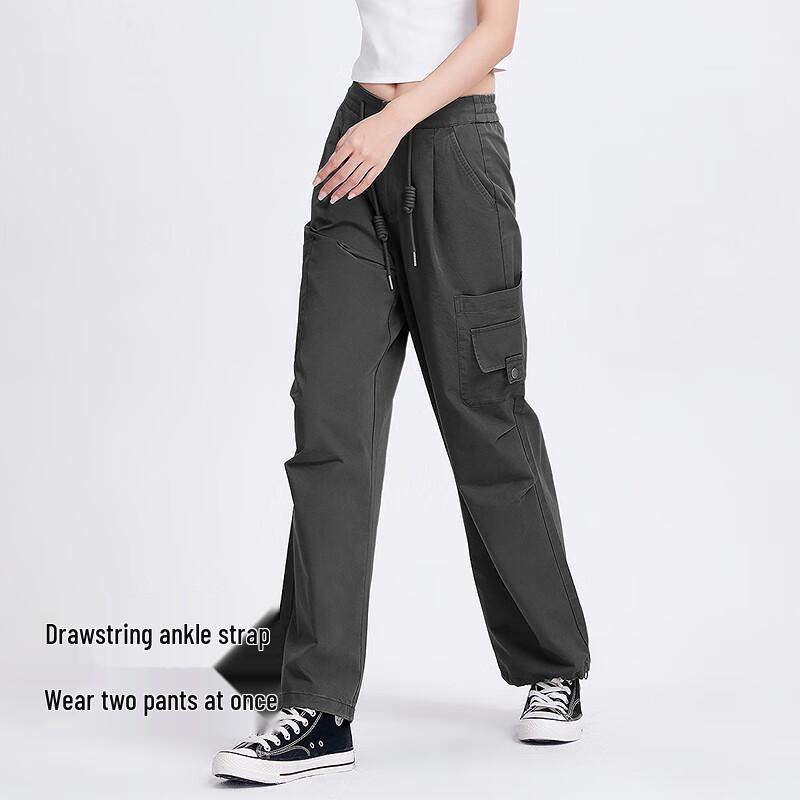 Women's Elastic Waist Wide-Leg Cargo Pants with Two-Way Hem