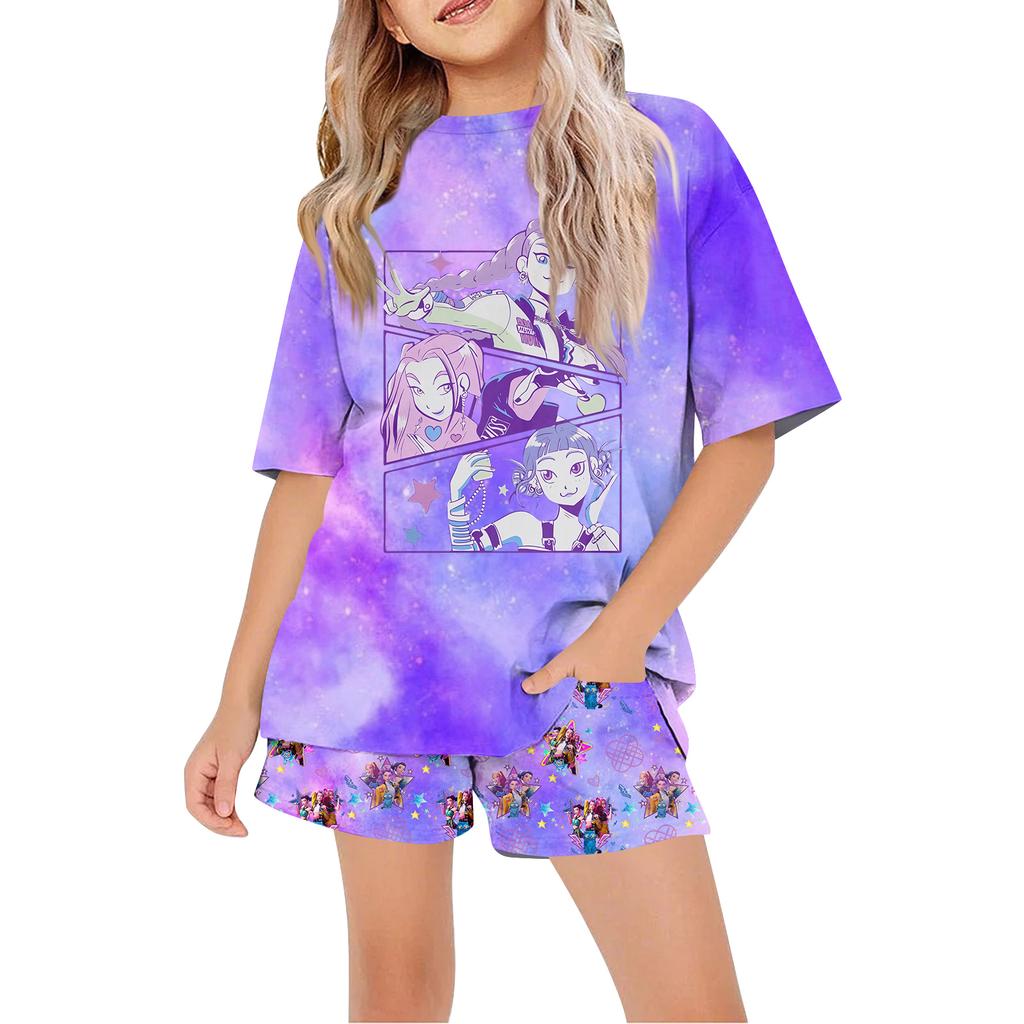 Kids Summer Sport T-Shirt And Shorts 2 Piece Outfit Tracksuit Set Short Sleeve Print Crop Tops With Clothing Set