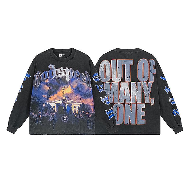 odspeedss autumn and winter new direct injection printing wash water retro pure cotton hip hop beauty trend hoodie sweater