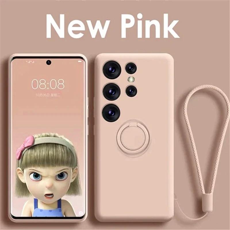S25 S24 Ultra Plus Case Liquid Silicone Magnetic Ring Stand Soft Cover For Samsung Galaxy S25 S24 S23 S 25 Ultra Plus S25Ultra