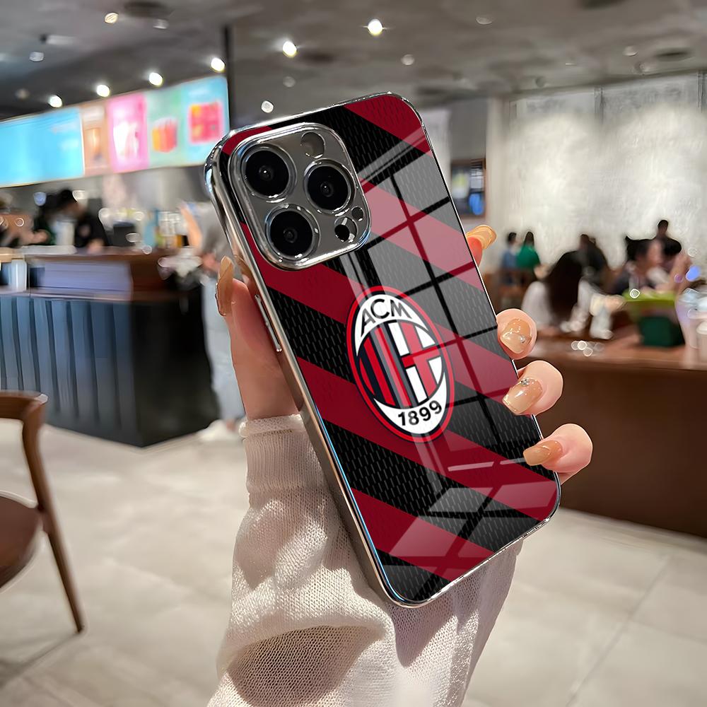 Custodia per Telefono AC M-Milan-S Per IPhone 17 Pro Max 15 Pro 16 14 Plus 12 13 Mini 11 Pro Copertura in Vetro Galvanizzato Antiurto
