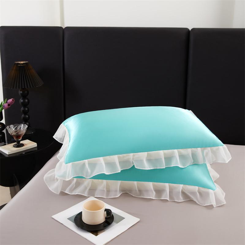 2 pcs Satin Silk Pillowcase with Ruffles 48x74cm Home Decorative Solid Color Pillow Cover for Summer Soft Silky Pillow Sham