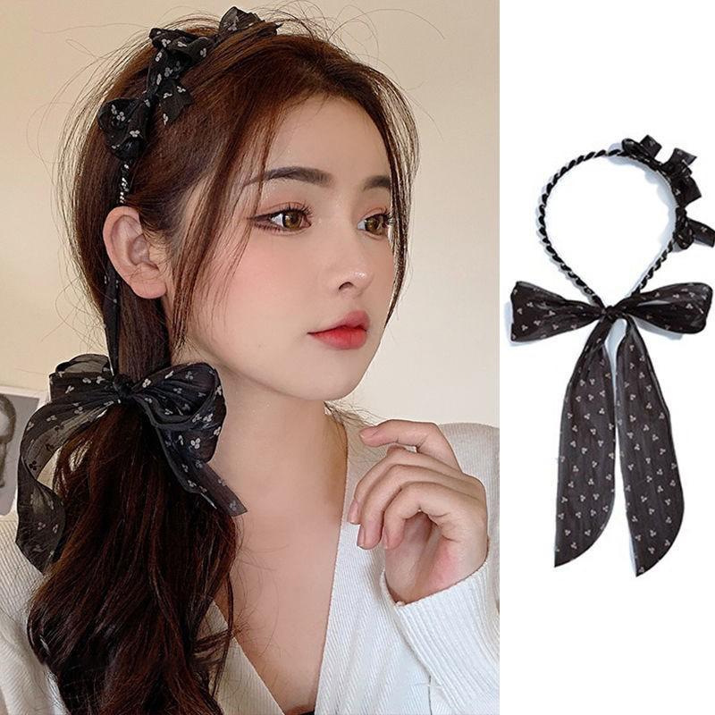 Headband With Lace Silk Scarf Cute Hairband For Girls Korean Hair Accessories Bow Headband