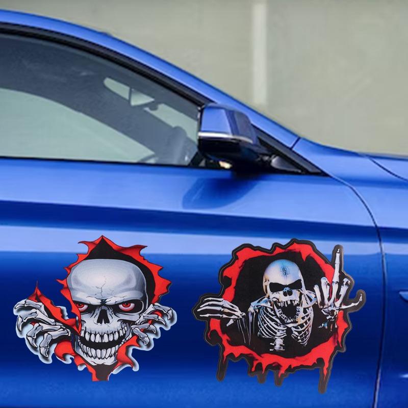 Car Metal Skull Reflective Sticker Horror Peeking Skull Head PET Reflective Film Decal Auto Motorcycle Body Styling Modification