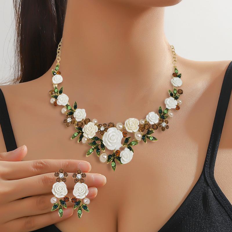 Luxury Flower Earrings Necklace Set Men Women Wedding Jewelry Set Birthday Gift