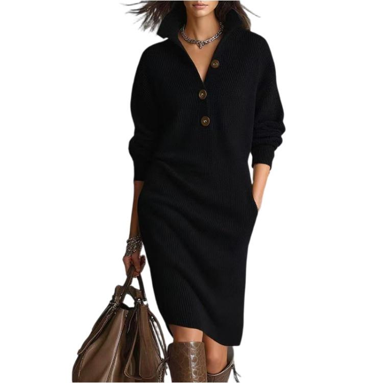Women's Long Loose Knee Length Sweater Dress Sweater Dress Loose Long Knitted Knee Length Solid Color Dress