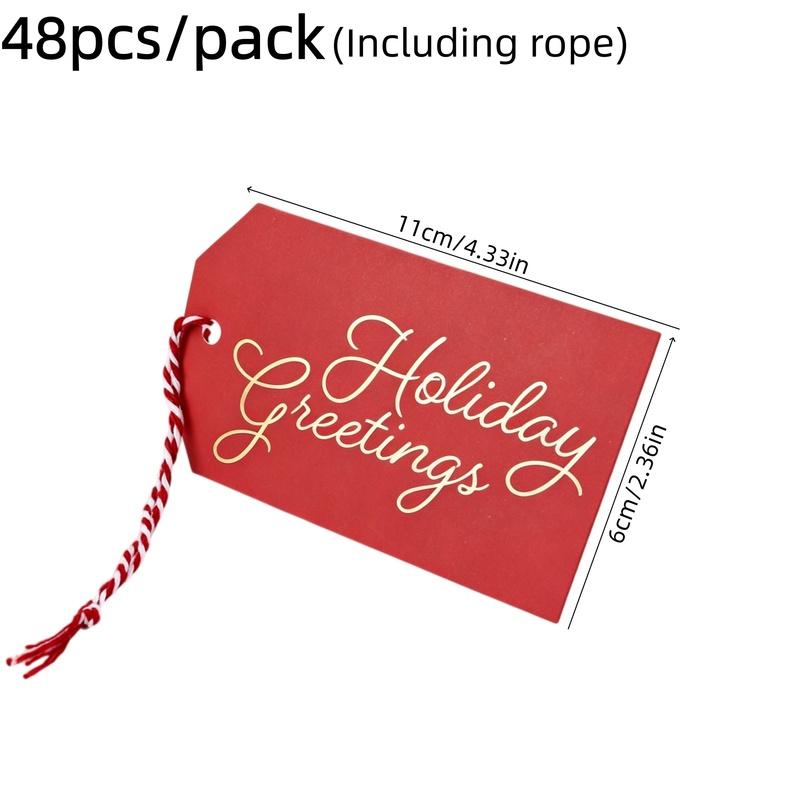 12pcs/pack Christmas Gift Tags with String Gold Foil Vintage Xmas Paper Hang Label Candy Cane Holiday Present Wrapping Tags