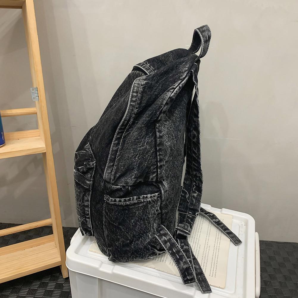 Backpack for Women Men Multi-pocket Shoulder Bag Denim Solid Retro Rucksack Daypack Travel Gym Bag