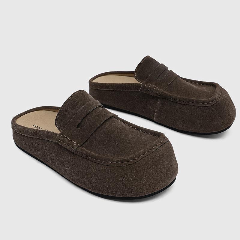 Platform Casual Retro Slippers Men's and Women's One-pedal Loafers Versatile Classic Boken Shoes 92286 yellow-J