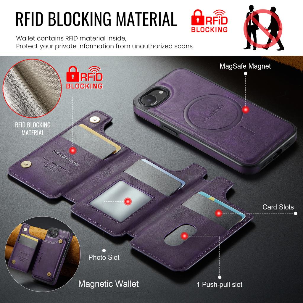 MAGKING K3 Series For iPhone 16e Case Compatible with MagSafe Wallet PC+TPU+PU Phone Cover