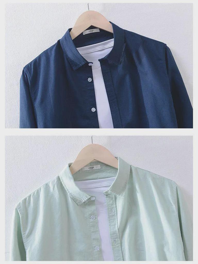 Men's White Long-Sleeve Linen Shirt - Casual Spring/Summer Lapel Style