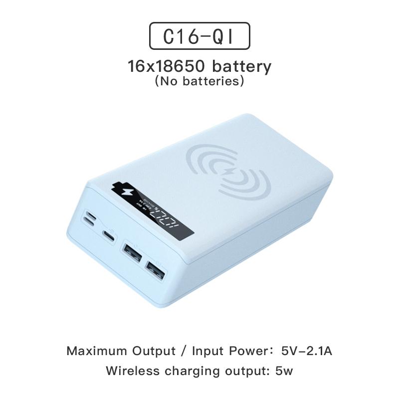 C16N Odnímateľný QC3.0 PD LCD displej Urob si sám 16x18650 puzdro na batériu Puzdro na batériu Power Bank Shell 5W/10W bezdrôtový nabíjací box bez batérie