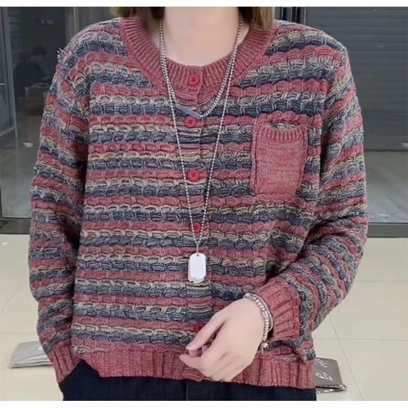 

European Station Cardigan Loose Slimming Pocket Knitting Cotton Thread Red All yards