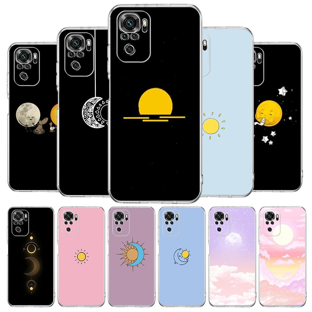Capa de Celular Minimalista Desenho Sol Lua Para Xiaomi Redmi Note 15 14 13 12 4G 10 11 Pro Plus 5G 14C 13C 12C 10C 9A