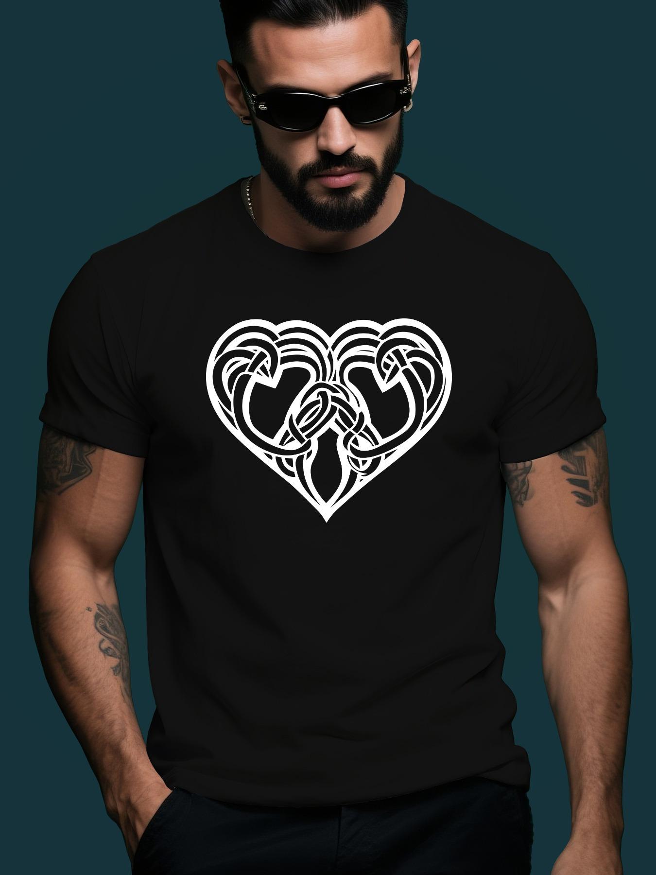 Crew Neck Tshirt with Heart Knot Graphic - Short Sleeve S... S