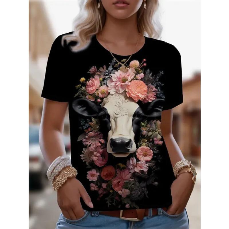 Fashion Casual Versatile Short Sleeve Crew Neck Printed Top Loose T-Shirts Women’s