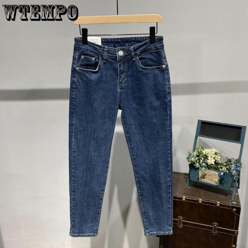 WTEMPO Sommer Herren Gerade Lockere Jeans Einfarbig Dünne Sektion Stretch Slim Jeans Einfache Lässige Atmungsaktive Dreiviertelhose