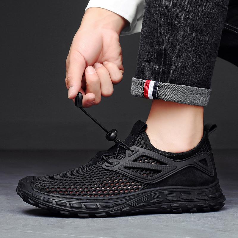 Herren Wanderschuhe Schwarz Grau Autofahrerschuhe Freizeit zum Hineinschlüpfen Sommer Netz Outdoor Wanderschuhe Übergröße 45 46 47