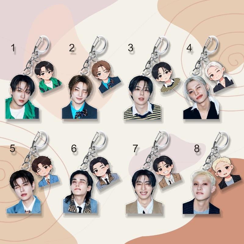 Stray Kids Member Double Acrylic Keychain Cute Cartoon Anime Portrait Pendant Bag Charm Key Ring Fan Support Merchandise Gift