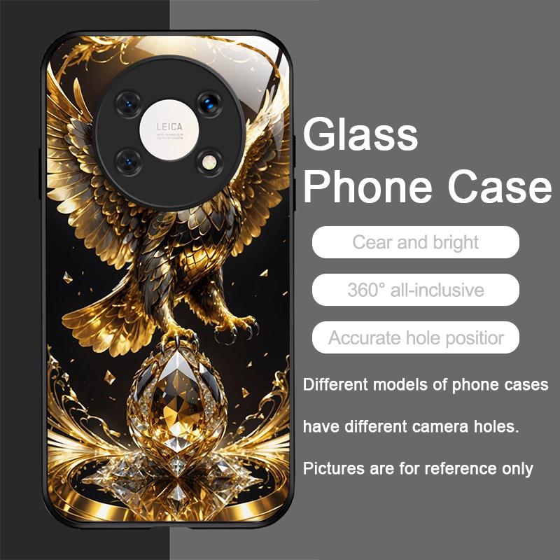 Stylowe Etui ze Szkła Hartowanego z Wzorem Złotego Diamentu i Orłem dla Huawei Honor 400 200 100 90 Magic 7 Pro 6 5 Lite X9 X8 Pokrowiec
