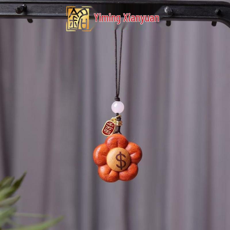 Yi Ming Xian Yuan Double-Sided Wooden Flower Phone Pendant
