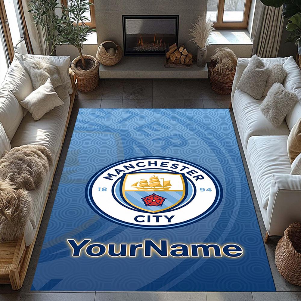 Manchester City Customize Text Floor Rug Office Rug Design for Dormitory Dining Room Foyer Hallway Anti-slip Rug Office home decor Wedding Party Gift