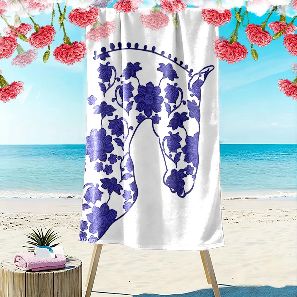Floral Elegance In Silhouette Print Beach Towel, Quick Drying, Suitable for Travel, Outdoor Sports, Jogging, the Beach and Swimming, Gift