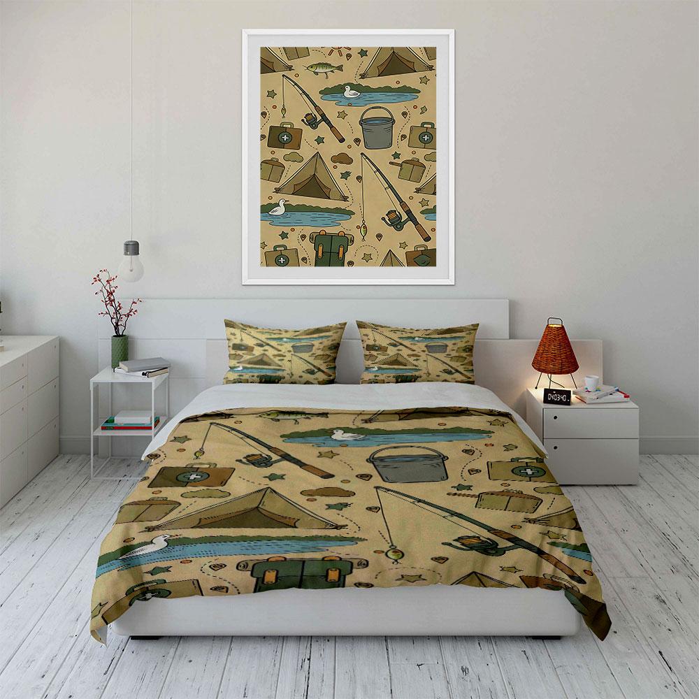 Camping and fishing elements. Bedding sets Duvet cover sets Duvet covers Pillowcases(1 * Duvet Cover 2 * Pillowcases without duvet insert)