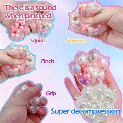 Balle Sensorielle Bruitante Raisin Faite à la Main Boules Colorées Patte de Chat Jouets Fidget Sensoriels pour Enfants Adultes Soulagement du Stress Jouets à Presser
