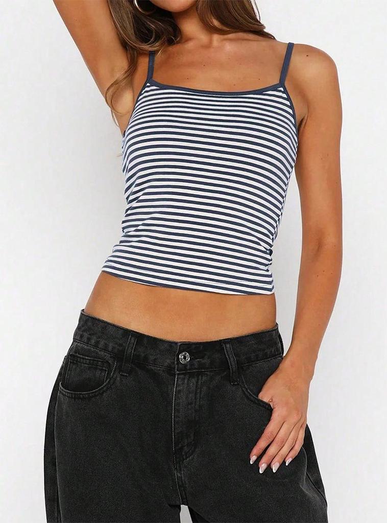 Canottiera da Donna a Righe Retro, Scollo Basso, Vita Alta, Vestibilità Slim, Collezione Primavera/Estate 2026