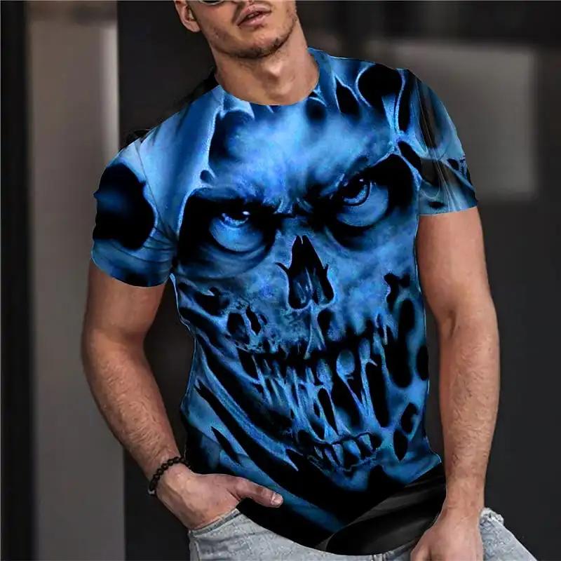 Summer Round Neck 3D Vintage Horror Skull Print Top Fashionable Casual Short Sleeved Men's T-shirts