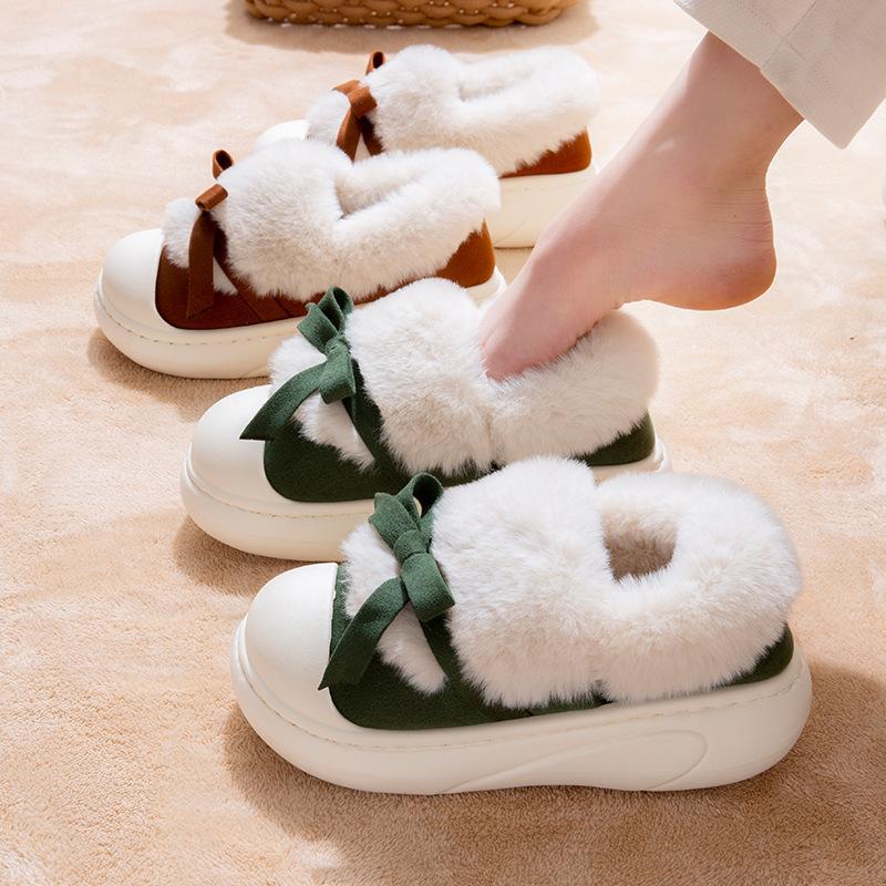 Fashion Fashion Bowknot Warm Winter Boots Woman Faux Fur Thick Sole Non-Slip Snow Boots Woman Slip-On Soft Bottom Plush Ankle Botas