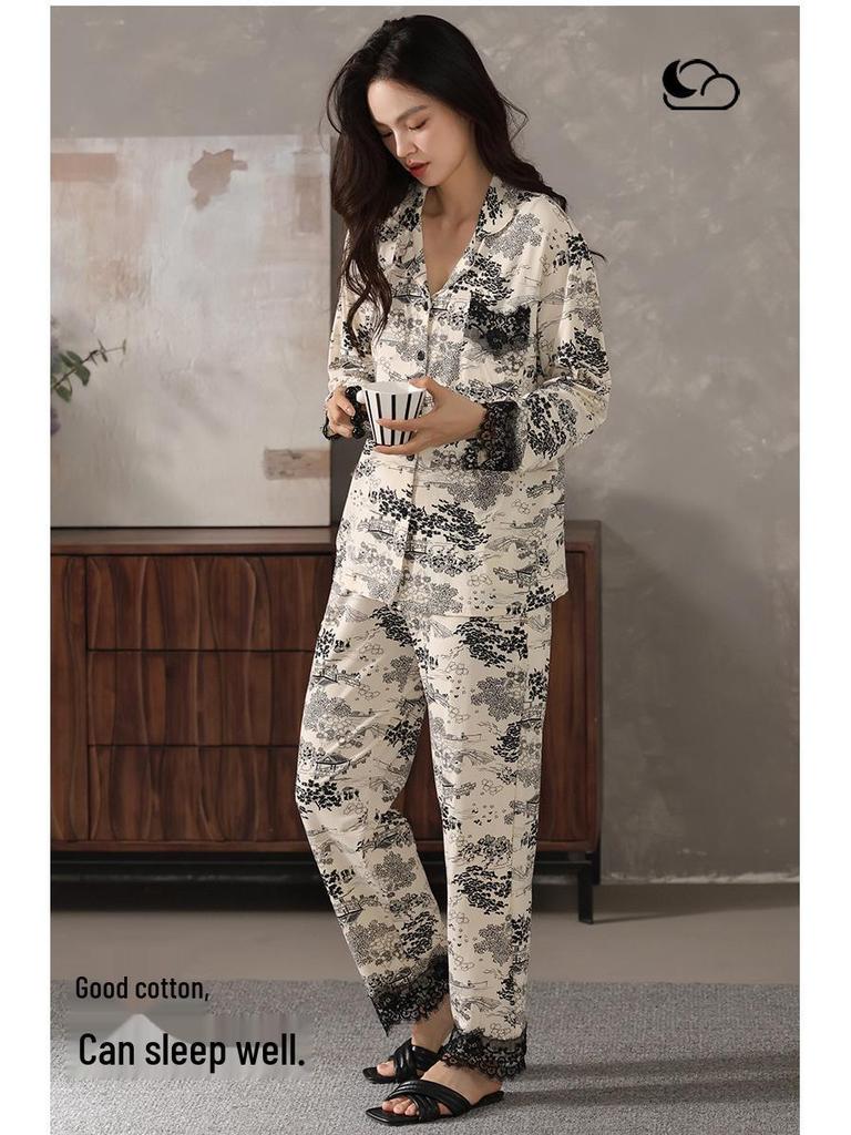 Autumn/Winter Modal Cotton Women's Long Sleeve Pajamas Set with Hyaluronic Acid - High-End Spring Style for Indoors and Outdoors