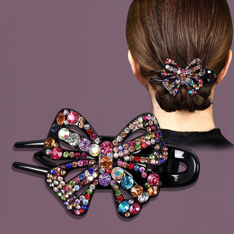 Korean Rhinestone Butterfly Hairpin – Elegant Retro Duckbill Clip for Women