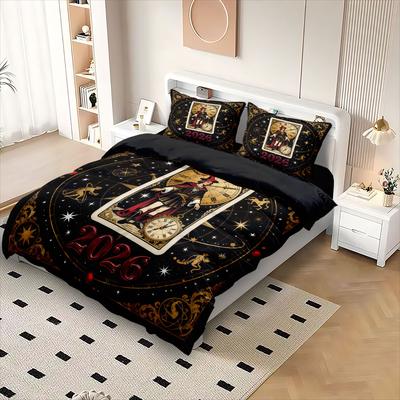3 pezzi Federa piumone Future Time Messenger card stampata senza cuciture, multi-taglia per camera da letto, decorazione letto per le vacanze, lavabile in lavatrice