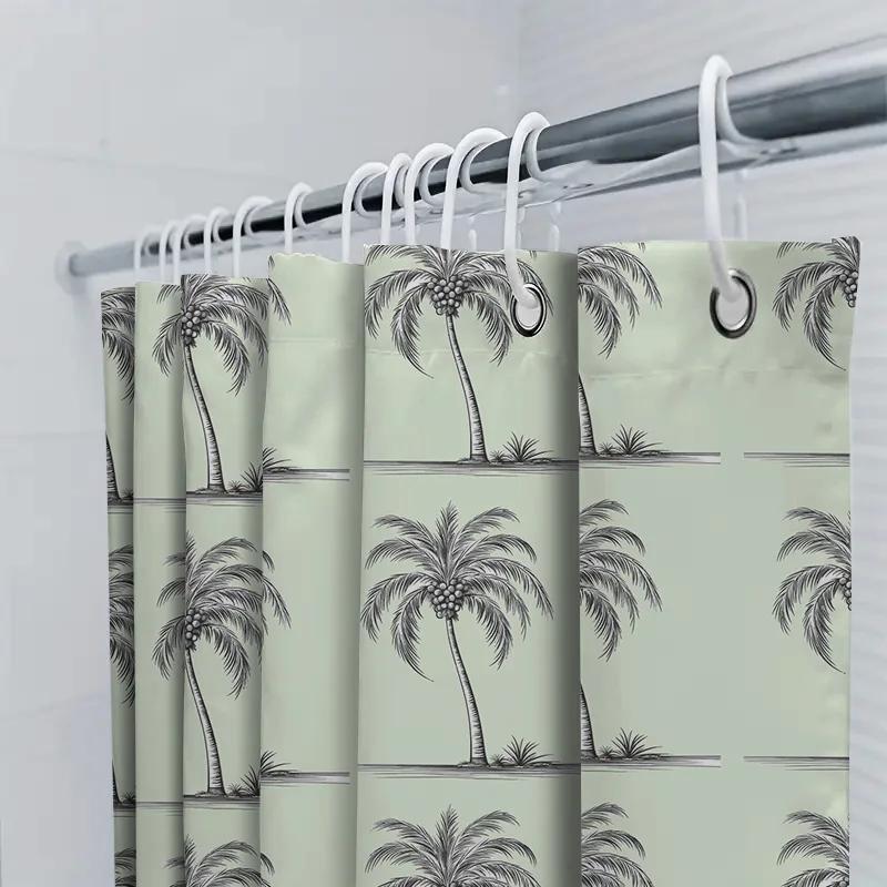 Classic Black Palm Tree Print Shower Curtain For Bathroom Decor Cream White Solid Color Waterproof Fabric